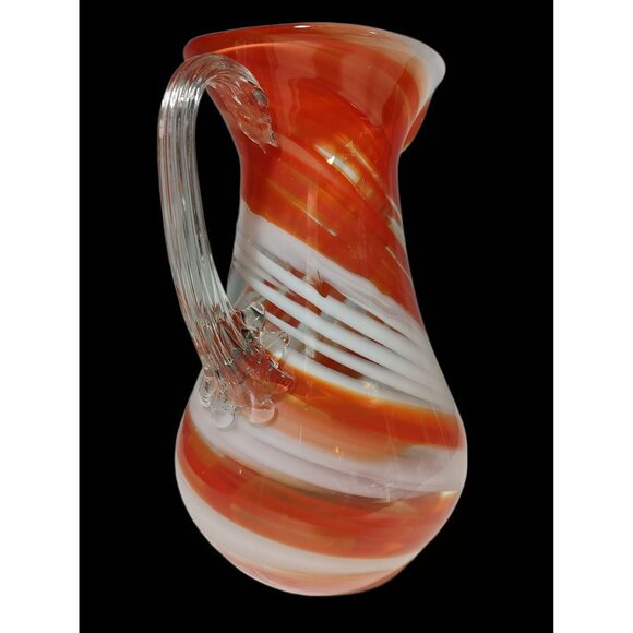 Smith's Old Timer Glass Handblown Red & White Swirl Pitcher Decorative Vase,9.5" - Picture 3 of 12